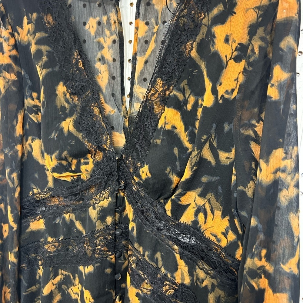 Top Shop Abstract Floral Elegant Black and Orange Maxi Dress - Picture 5 of 9